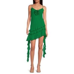 Gianni Bini Belle Rosette Sweetheart Neck Sleeveless Ruffle Chiffon Dress Size 2